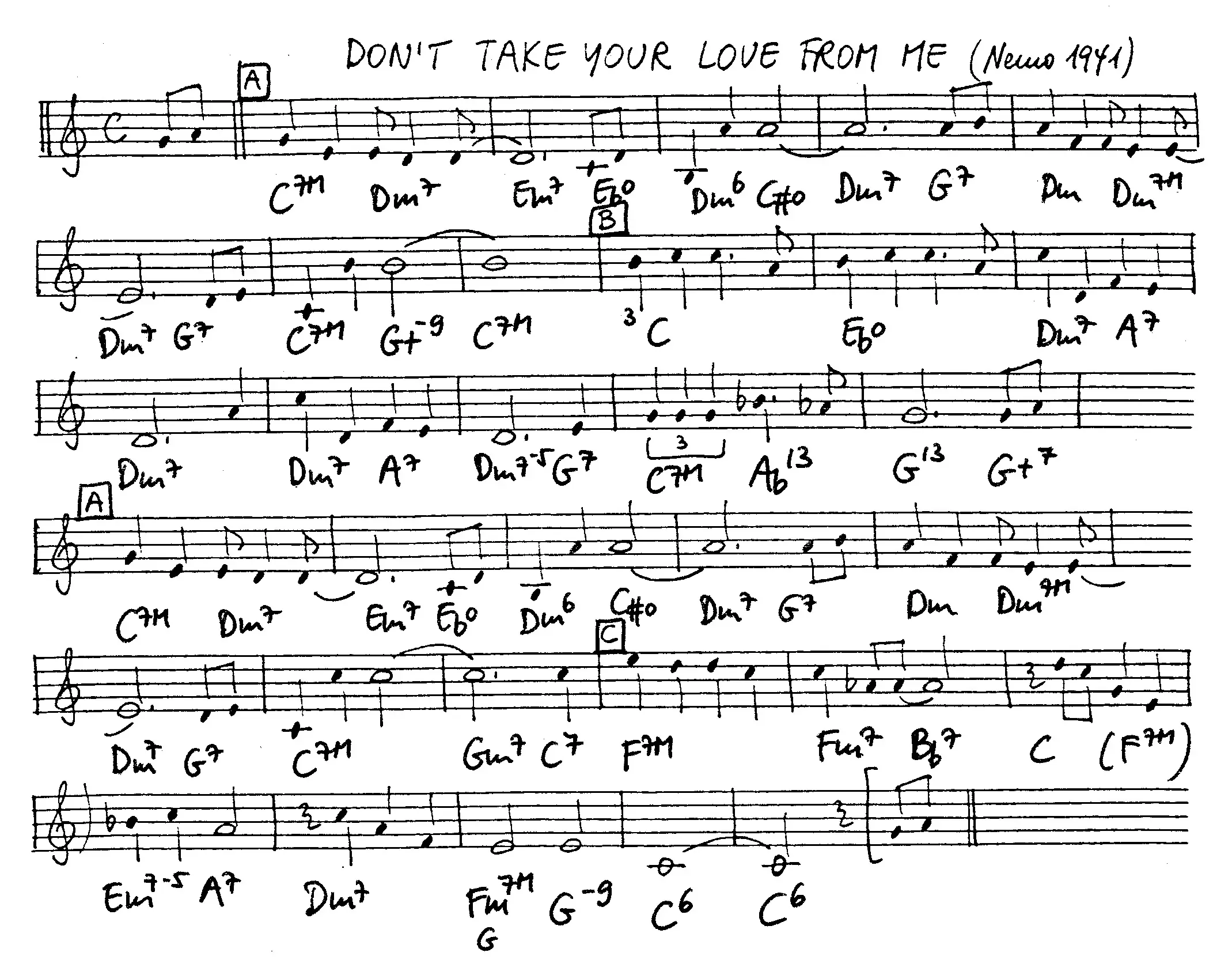 don't take your love from me free jazz leadsheet - Courtesy of the Jungle Jazz Band